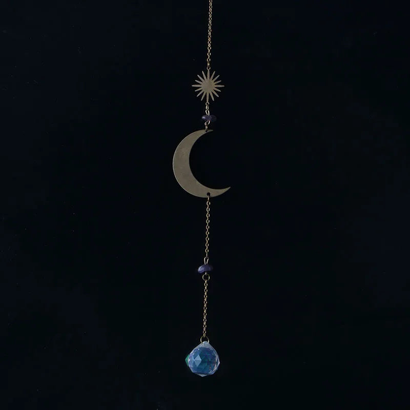 Crystal Moon Sun Catcher 🌙 – Rainbow Prism Hanging for Window, Garden & Ritual Light