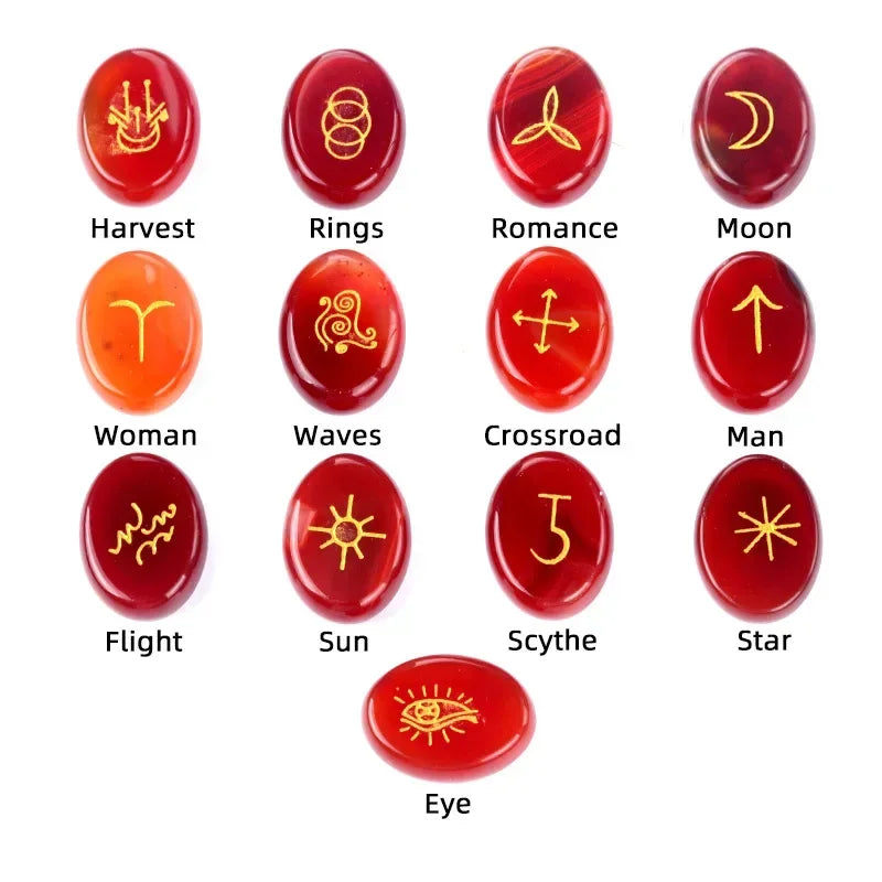Witch’s Rune Set – 13 Mini Crystal Symbols of Ritual & Insight