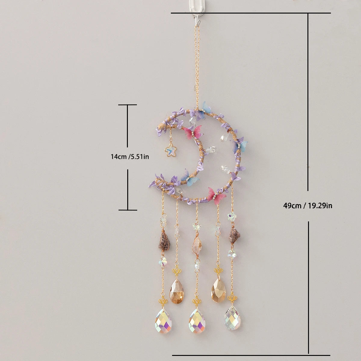 Crystal Moon Dreamcatcher 🌙 – Suncatcher & Wind Chime for Boho Rooms & Magical Spaces