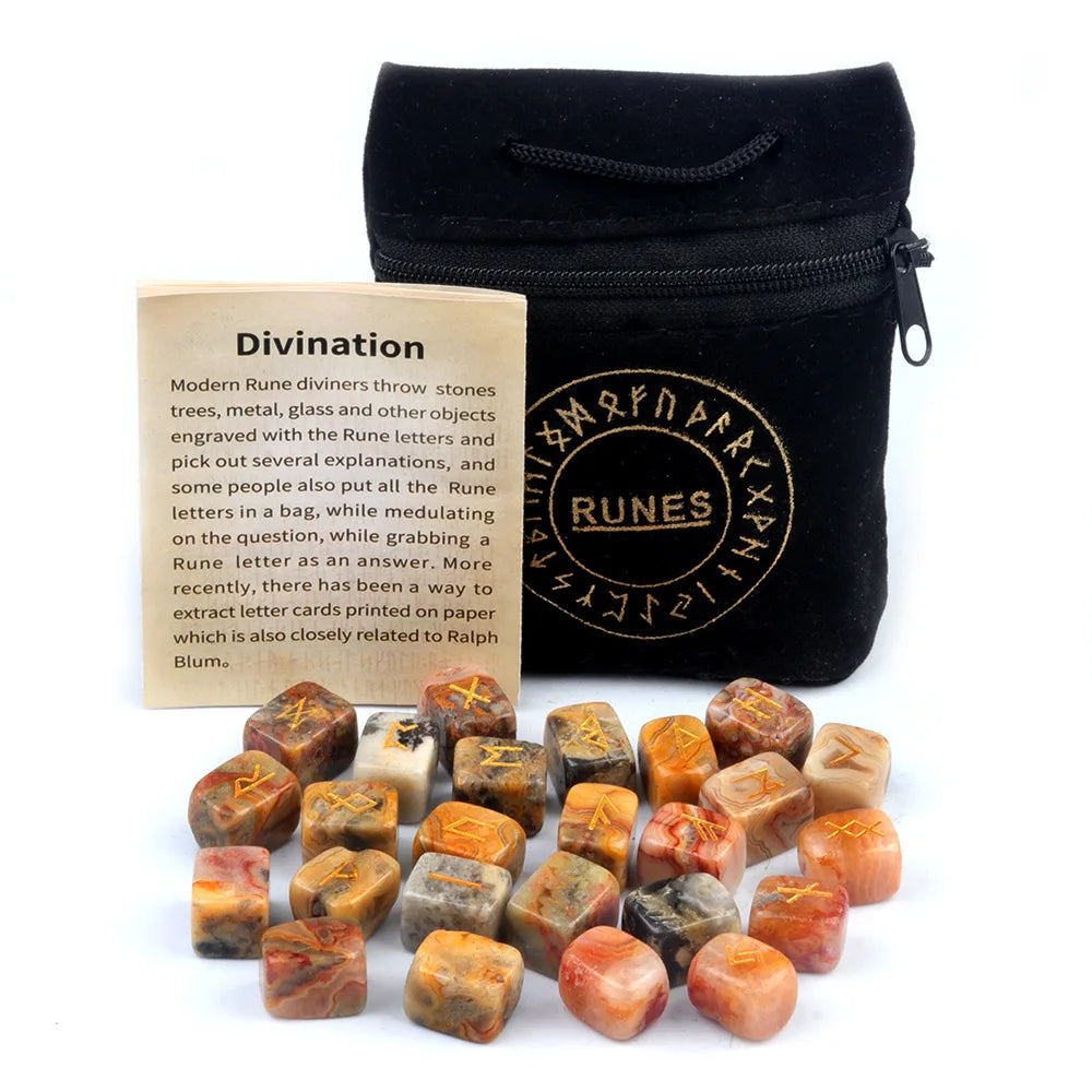 Engraved Agate Rune Set – 25 Sacred Stones of Divination & Flow