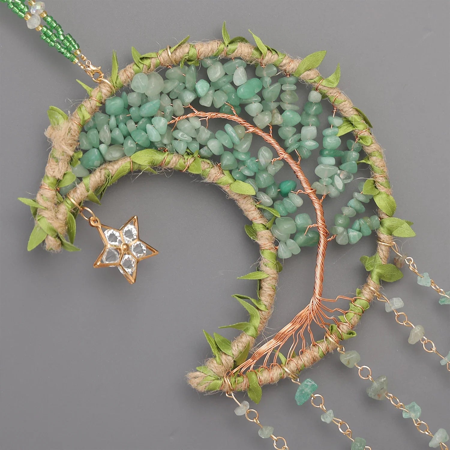 Crystal Moon Dreamcatcher 🌙 – Suncatcher & Wind Chime for Boho Rooms & Magical Spaces