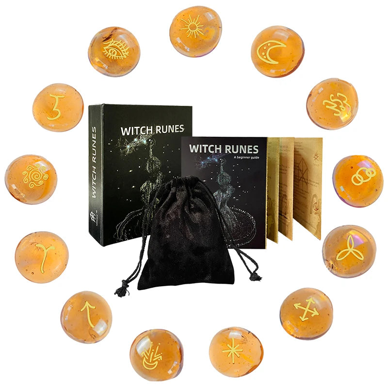 🔮 Witch’s Rune Kit – 13 Glass Stones for Daily Divination & Ritual Work