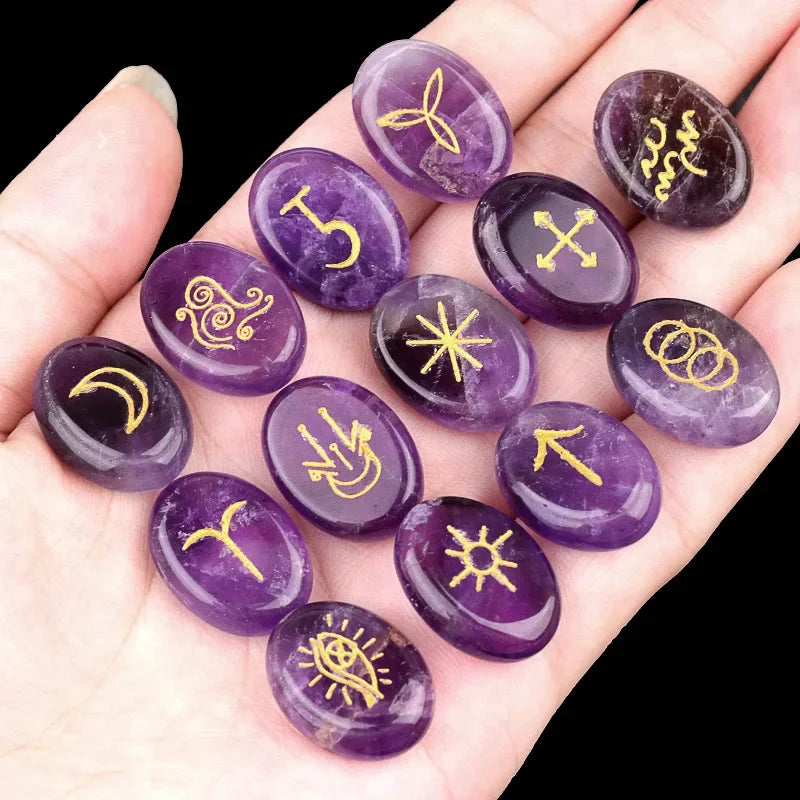Witch’s Rune Set – 13 Mini Crystal Symbols of Ritual & Insight