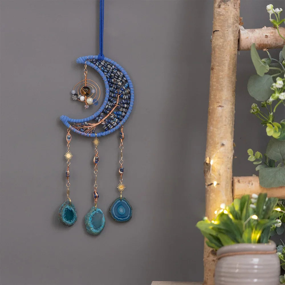 Crystal Moon Dreamcatcher 🌙 – Suncatcher & Wind Chime for Boho Rooms & Magical Spaces