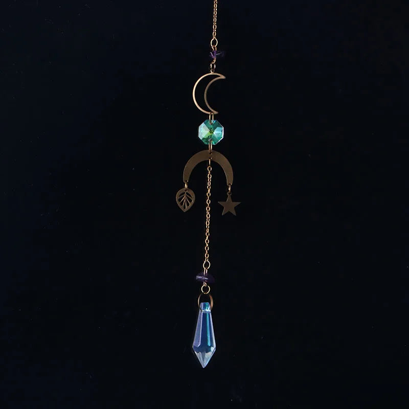 Crystal Moon Sun Catcher 🌙 – Rainbow Prism Hanging for Window, Garden & Ritual Light