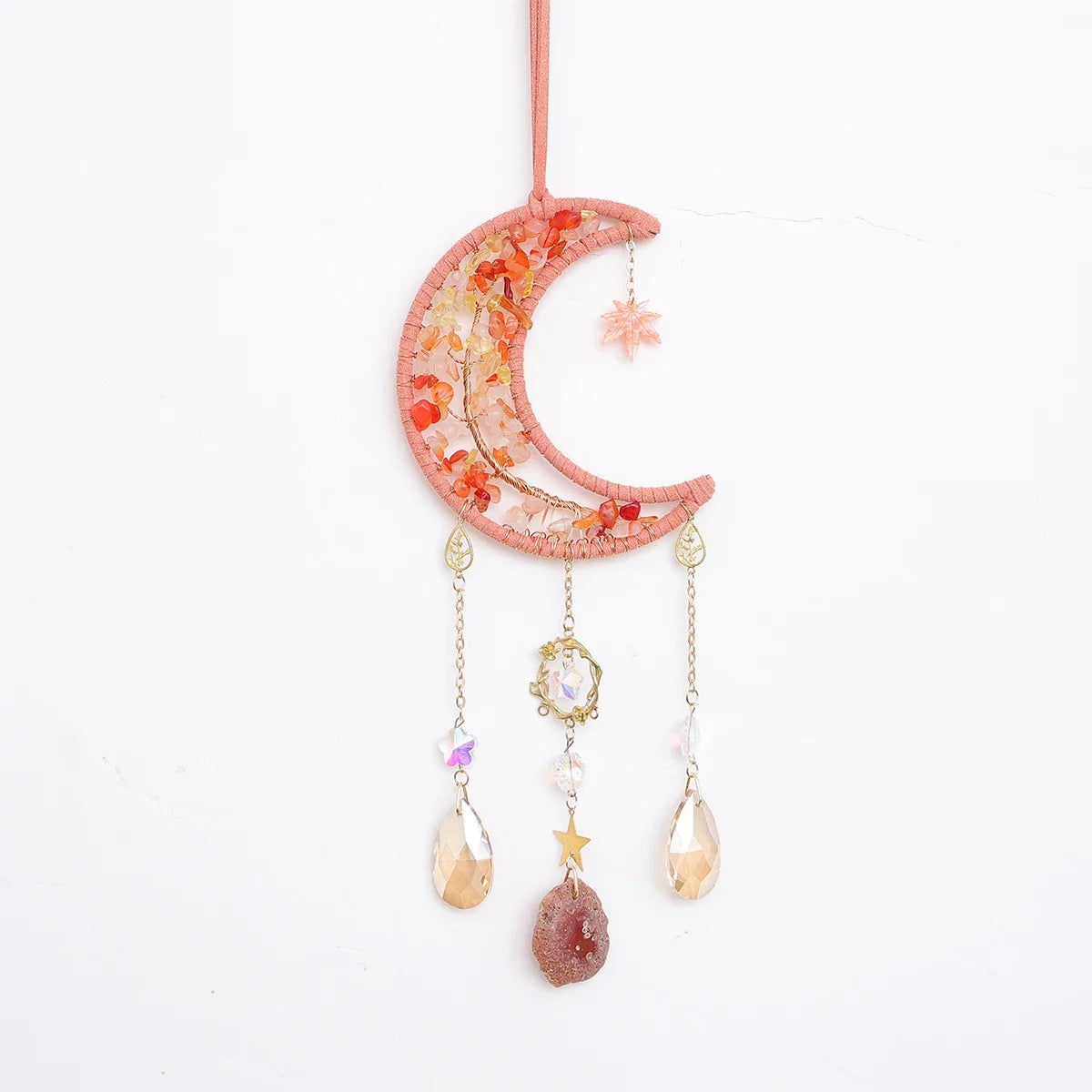 Crystal Moon Dreamcatcher 🌙 – Suncatcher & Wind Chime for Boho Rooms & Magical Spaces