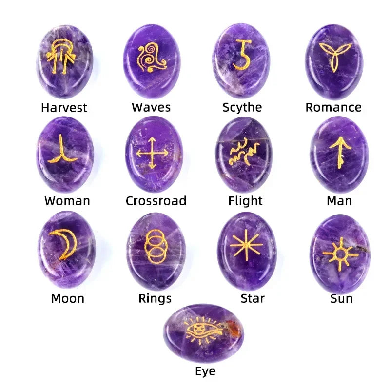 Witch’s Rune Set – 13 Mini Crystal Symbols of Ritual & Insight