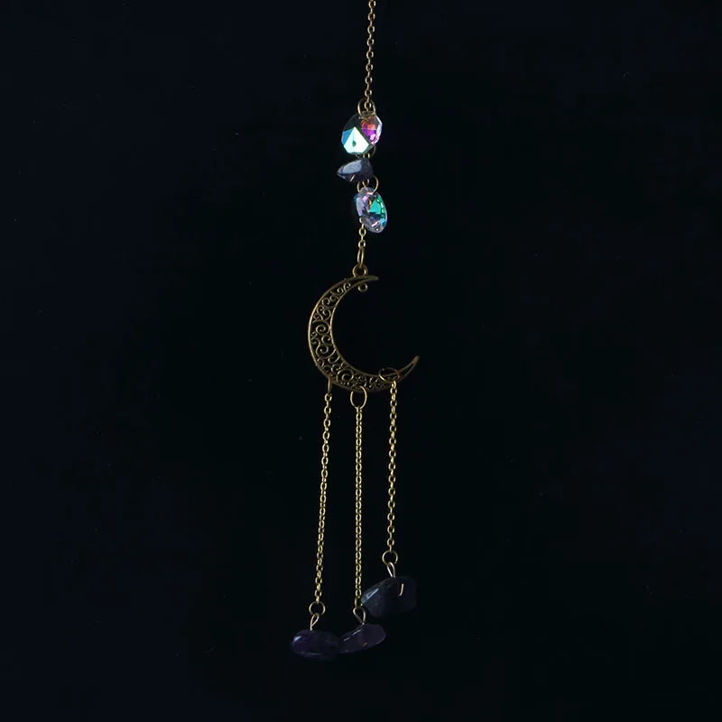 Crystal Moon Sun Catcher 🌙 – Rainbow Prism Hanging for Window, Garden & Ritual Light