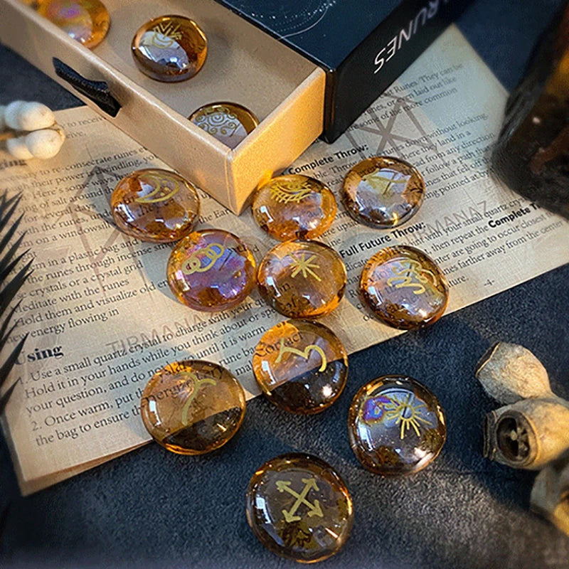 🔮 Witch’s Rune Kit – 13 Glass Stones for Daily Divination & Ritual Work