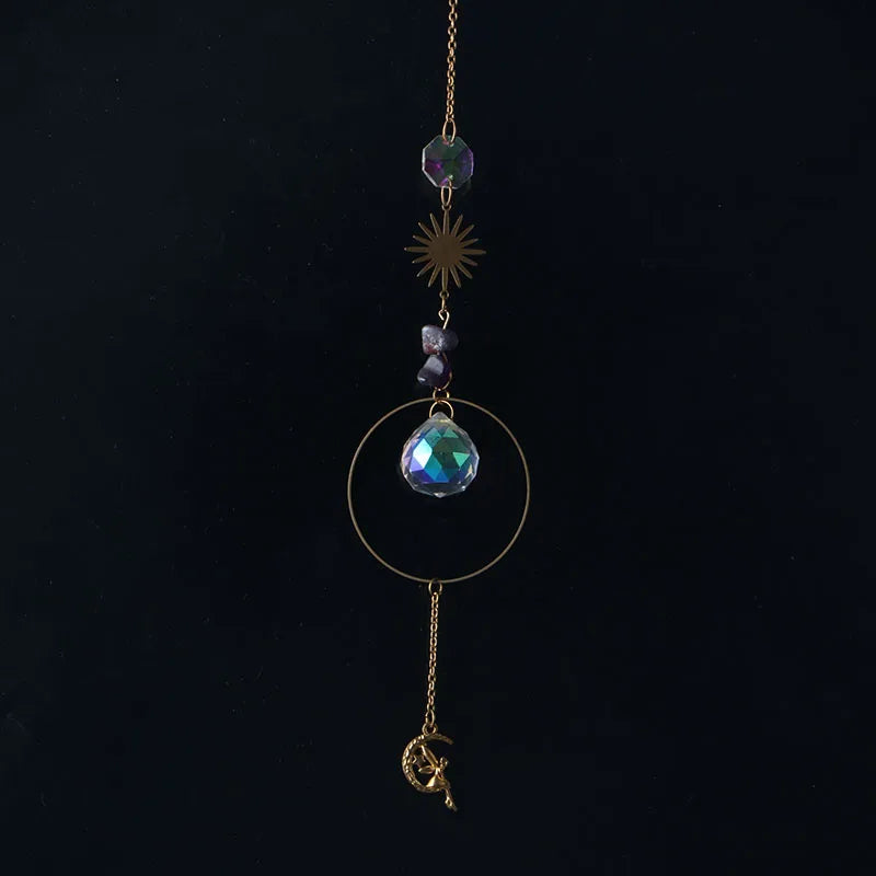 Crystal Moon Sun Catcher 🌙 – Rainbow Prism Hanging for Window, Garden & Ritual Light