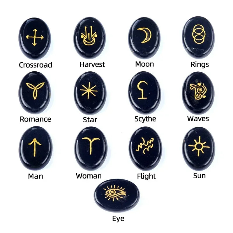Witch’s Rune Set – 13 Mini Crystal Symbols of Ritual & Insight