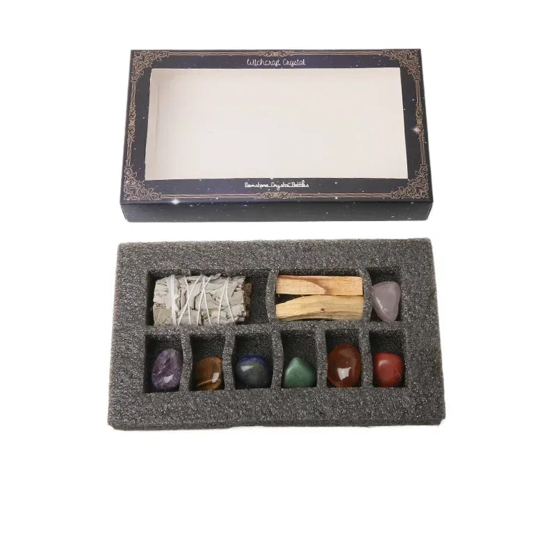 ๐ Sacred Cleansing Gift Set โ Palo Santo, White Sage & Healing Crystals for Ritual & Meditation