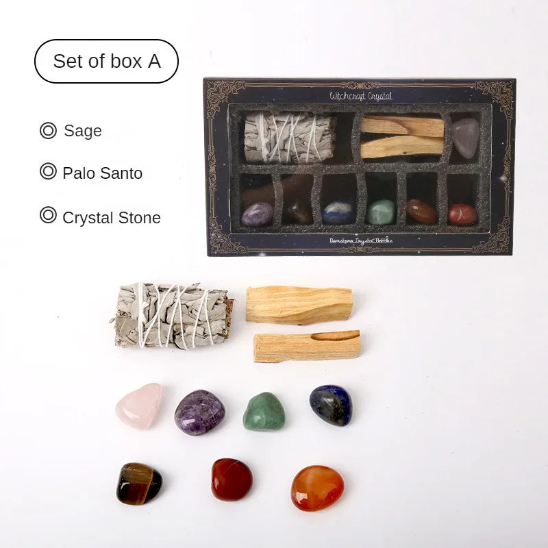 ๐ Sacred Cleansing Gift Set โ Palo Santo, White Sage & Healing Crystals for Ritual & Meditation