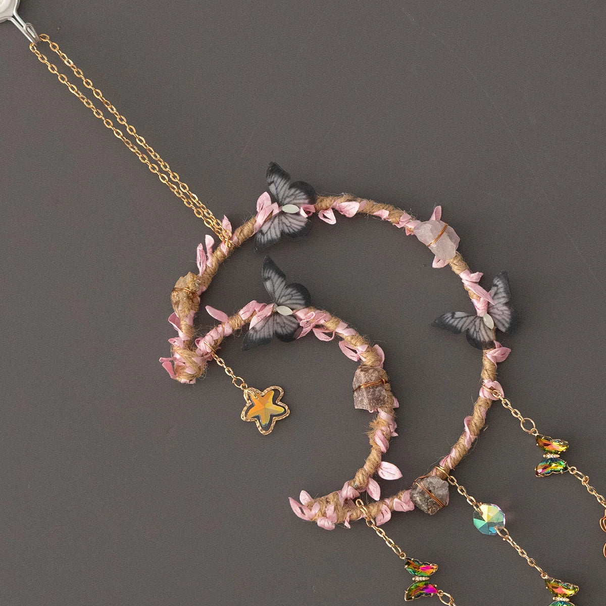 Crystal Moon Dreamcatcher 🌙 – Suncatcher & Wind Chime for Boho Rooms & Magical Spaces