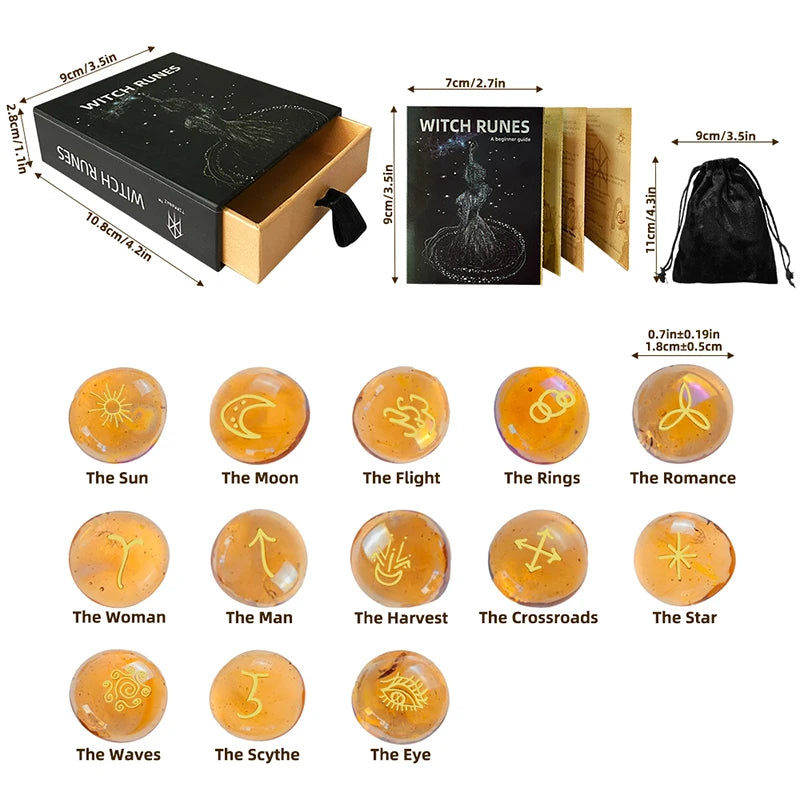 🔮 Witch’s Rune Kit – 13 Glass Stones for Daily Divination & Ritual Work