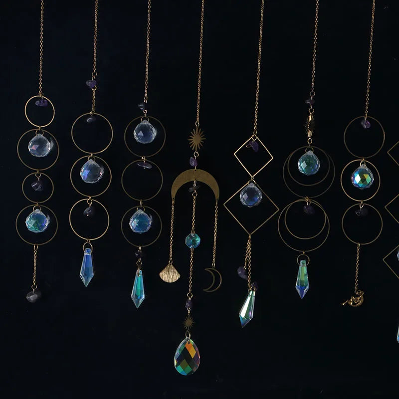 Crystal Moon Sun Catcher 🌙 – Rainbow Prism Hanging for Window, Garden & Ritual Light