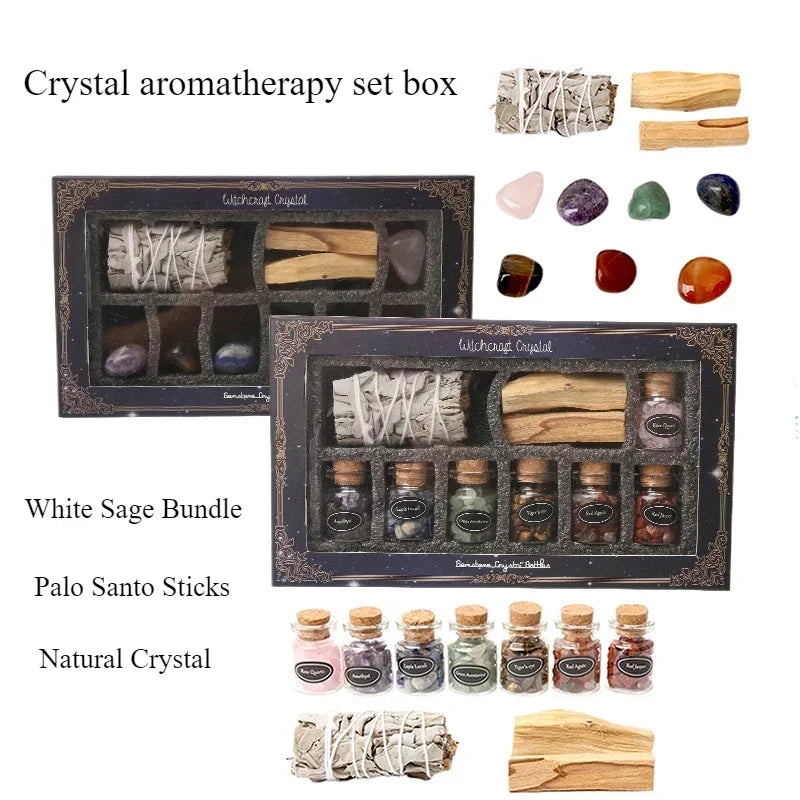 ๐ Sacred Cleansing Gift Set โ Palo Santo, White Sage & Healing Crystals for Ritual & Meditation
