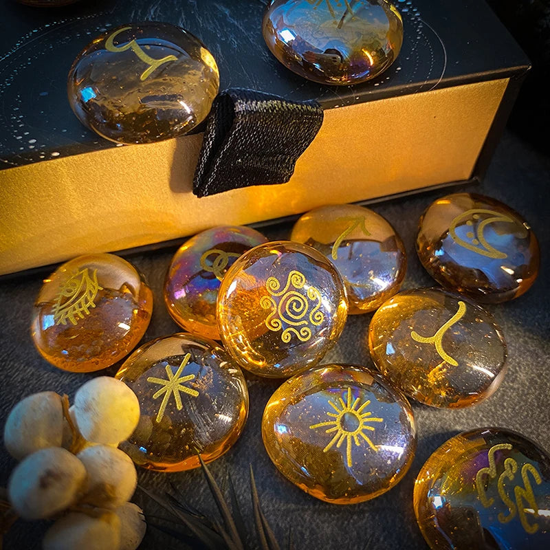 🔮 Witch’s Rune Kit – 13 Glass Stones for Daily Divination & Ritual Work