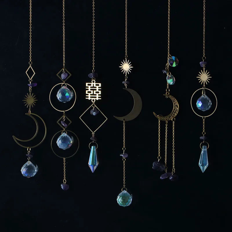 Crystal Moon Sun Catcher 🌙 – Rainbow Prism Hanging for Window, Garden & Ritual Light