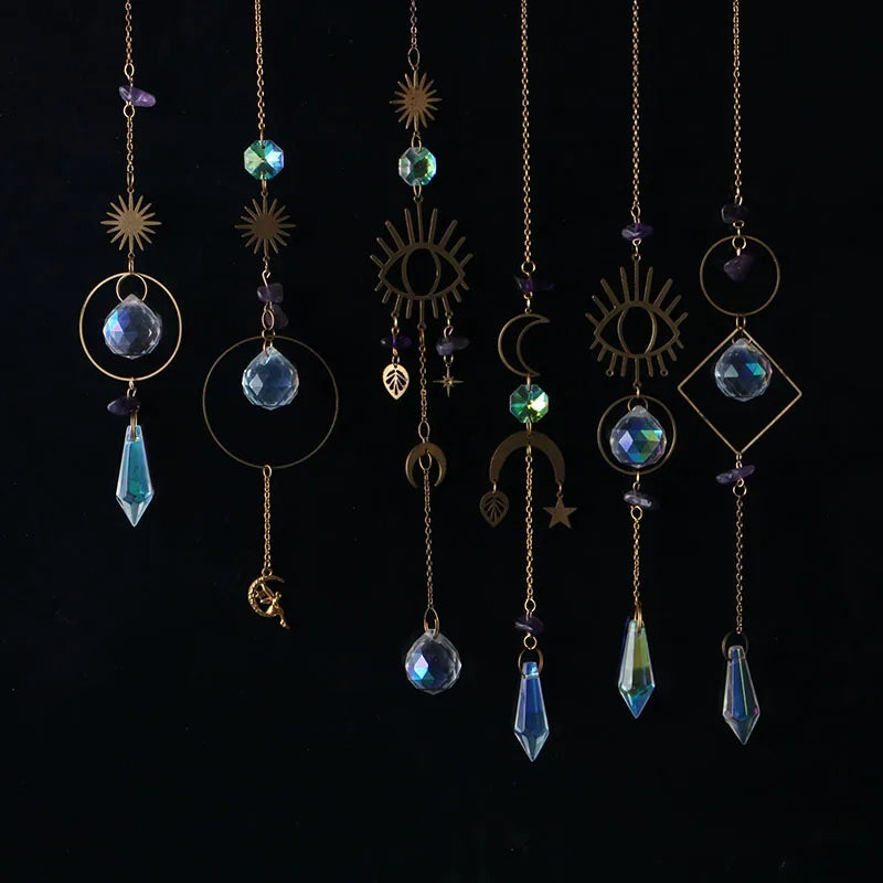 Crystal Moon Sun Catcher 🌙 – Rainbow Prism Hanging for Window, Garden & Ritual Light