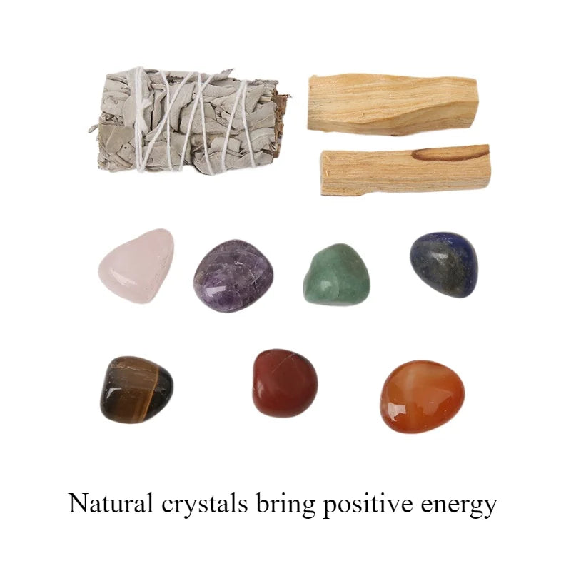 ๐ Sacred Cleansing Gift Set โ Palo Santo, White Sage & Healing Crystals for Ritual & Meditation