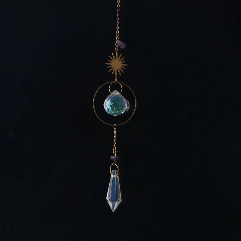 Crystal Moon Sun Catcher 🌙 – Rainbow Prism Hanging for Window, Garden & Ritual Light