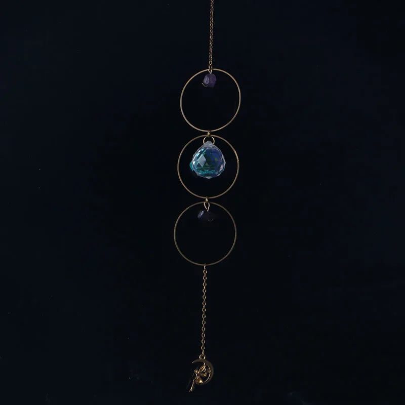Crystal Moon Sun Catcher 🌙 – Rainbow Prism Hanging for Window, Garden & Ritual Light