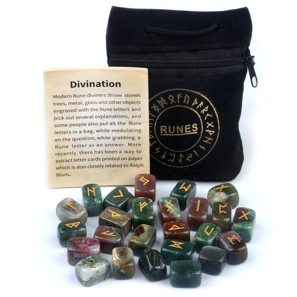 Engraved Agate Rune Set – 25 Sacred Stones of Divination & Flow