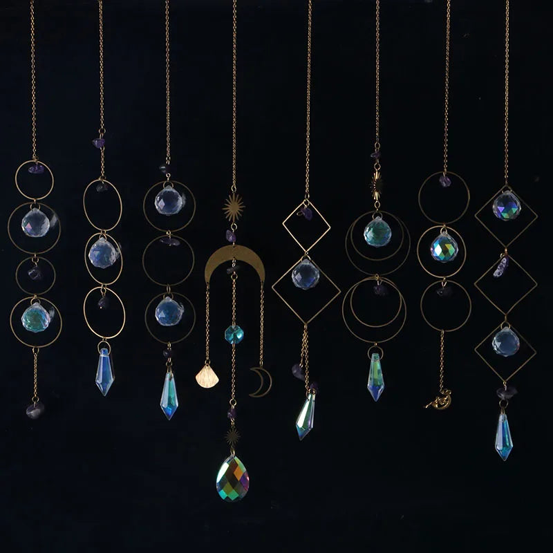 Crystal Moon Sun Catcher 🌙 – Rainbow Prism Hanging for Window, Garden & Ritual Light