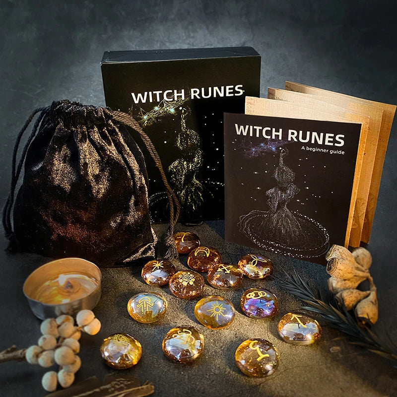 🔮 Witch’s Rune Kit – 13 Glass Stones for Daily Divination & Ritual Work