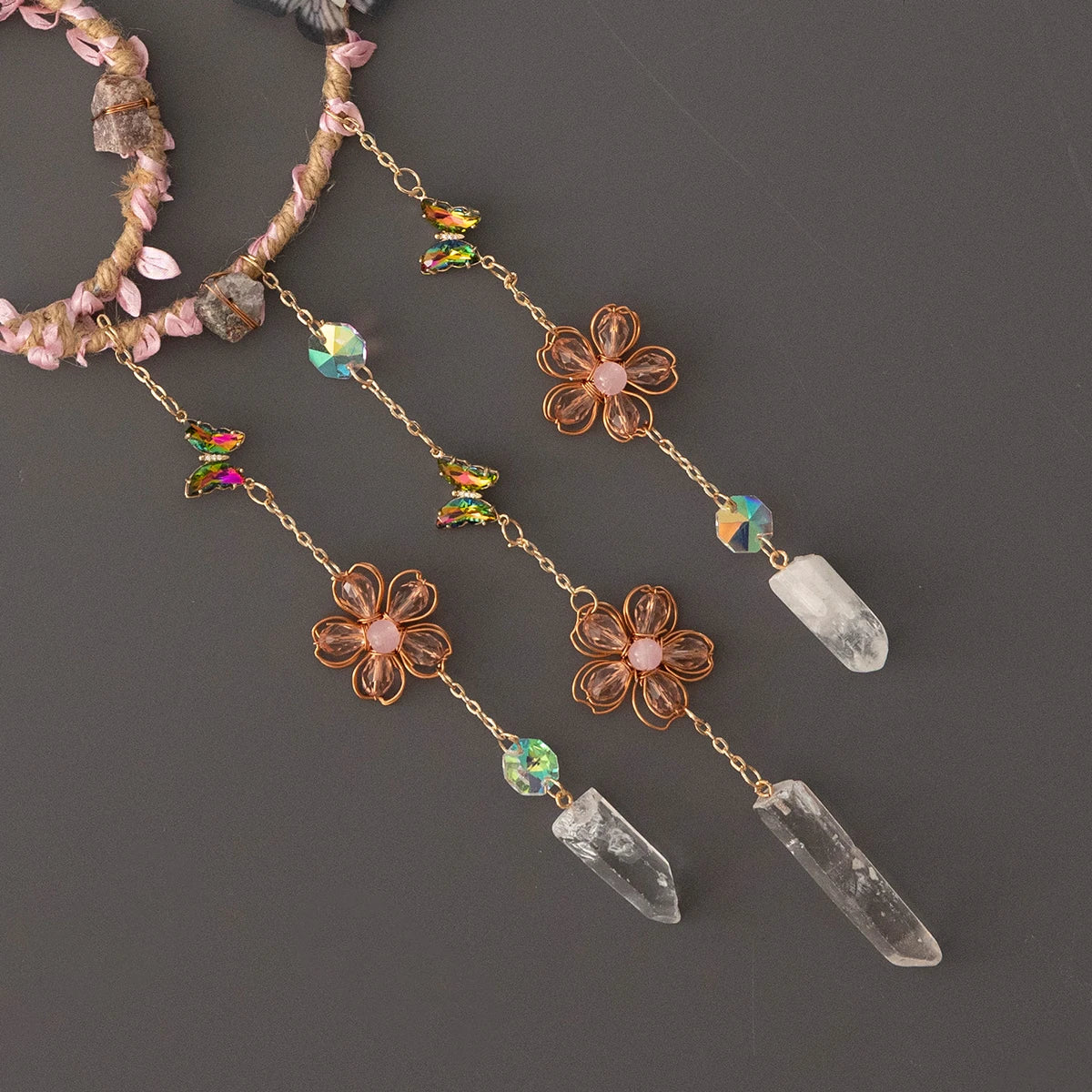 Crystal Moon Dreamcatcher 🌙 – Suncatcher & Wind Chime for Boho Rooms & Magical Spaces