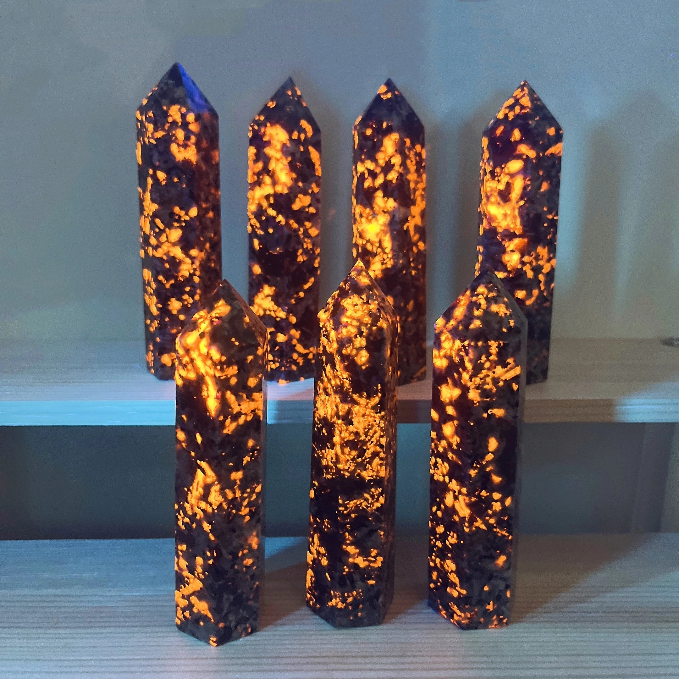 Yooperlite Flame Tower – Hidden Light Crystal Wand