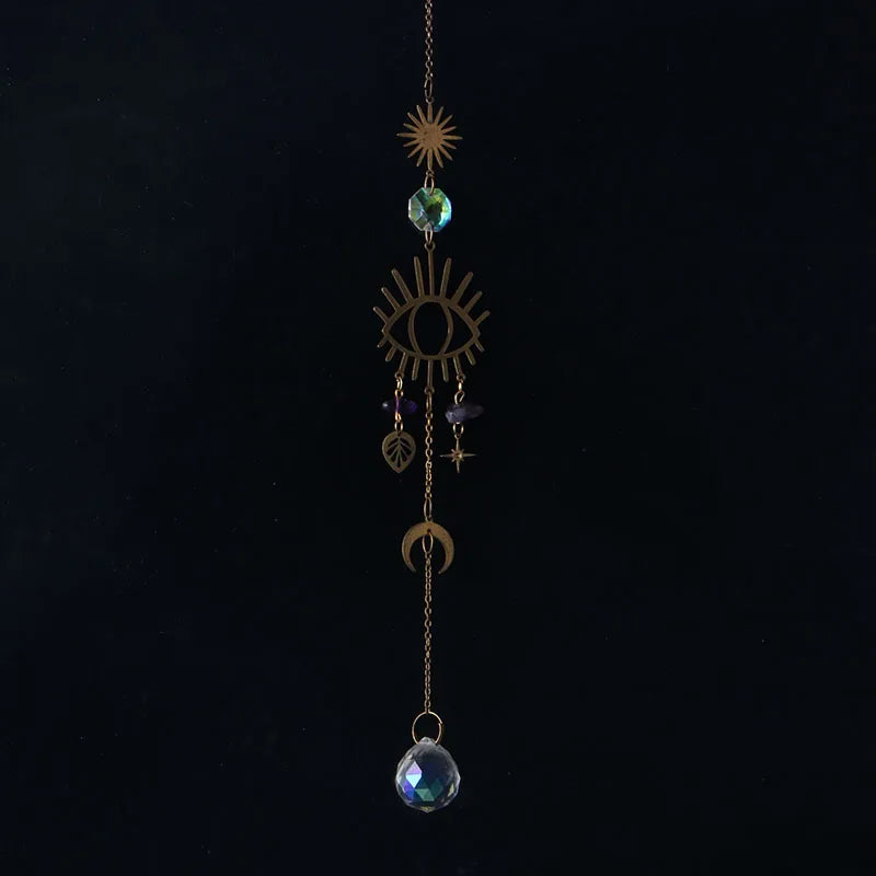 Crystal Moon Sun Catcher 🌙 – Rainbow Prism Hanging for Window, Garden & Ritual Light