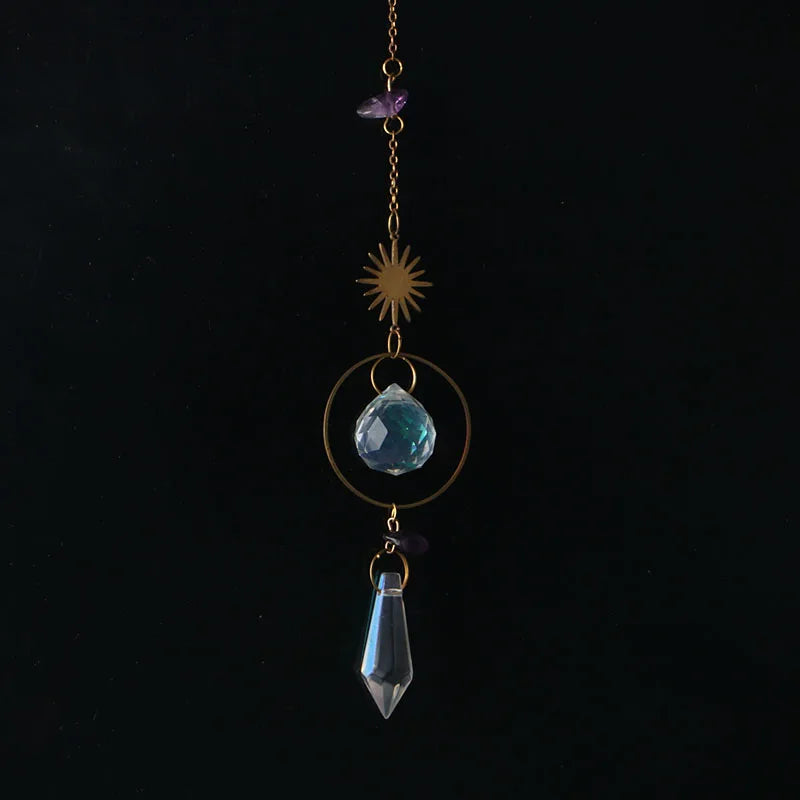 Crystal Moon Sun Catcher 🌙 – Rainbow Prism Hanging for Window, Garden & Ritual Light