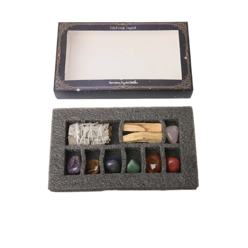 ๐ Sacred Cleansing Gift Set โ Palo Santo, White Sage & Healing Crystals for Ritual & Meditation