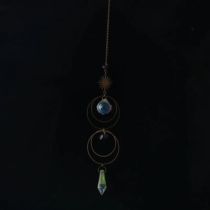 Crystal Moon Sun Catcher 🌙 – Rainbow Prism Hanging for Window, Garden & Ritual Light