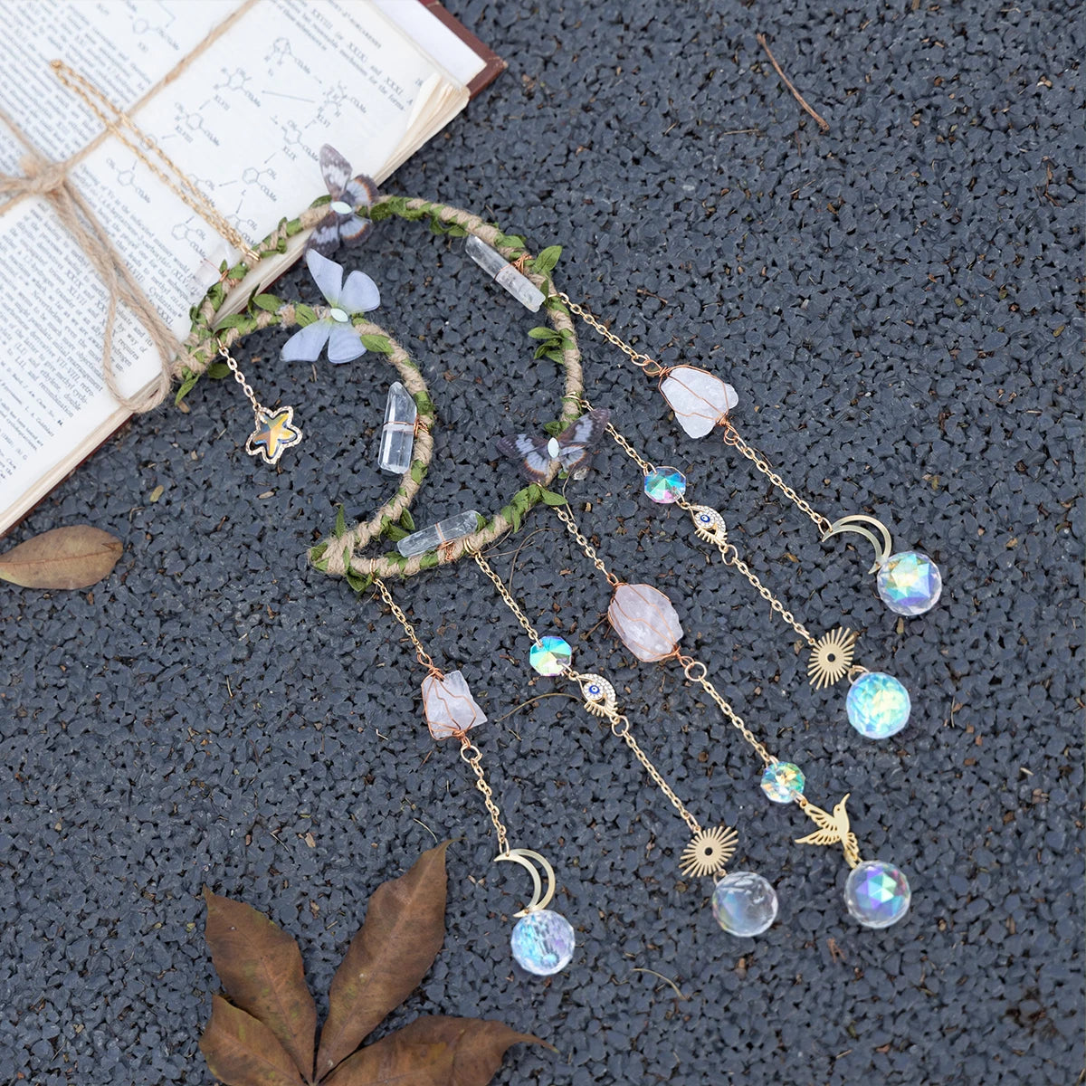 Crystal Moon Dreamcatcher 🌙 – Suncatcher & Wind Chime for Boho Rooms & Magical Spaces