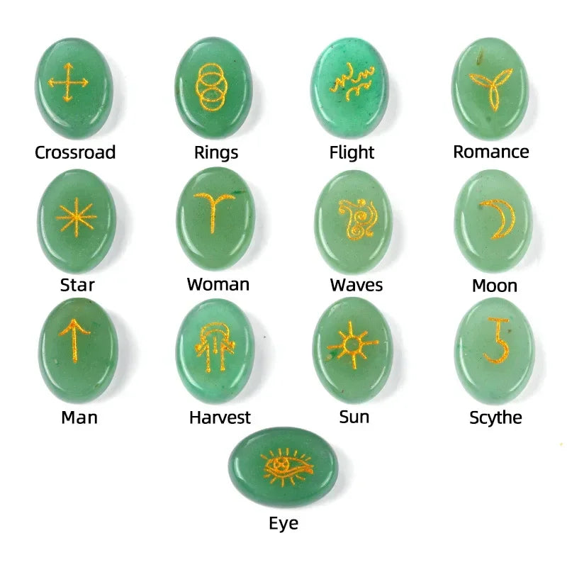 Witch’s Rune Set – 13 Mini Crystal Symbols of Ritual & Insight