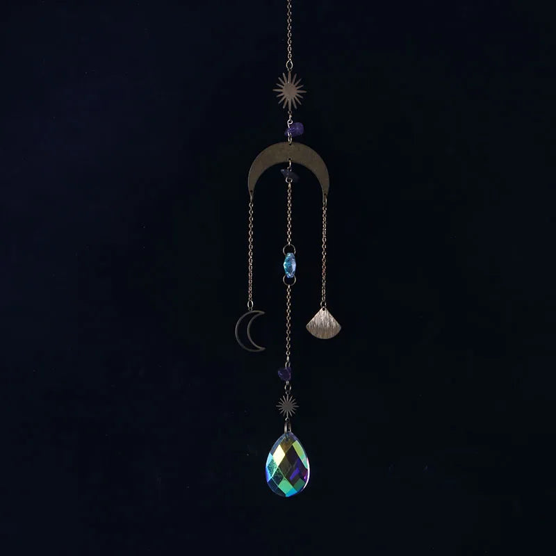 Crystal Moon Sun Catcher 🌙 – Rainbow Prism Hanging for Window, Garden & Ritual Light