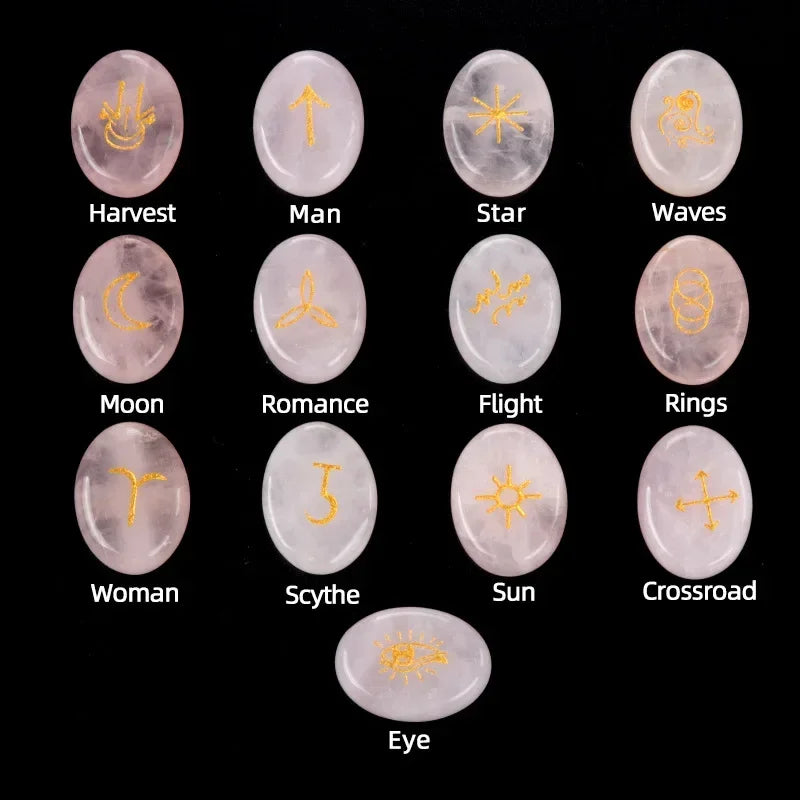 Witch’s Rune Set – 13 Mini Crystal Symbols of Ritual & Insight