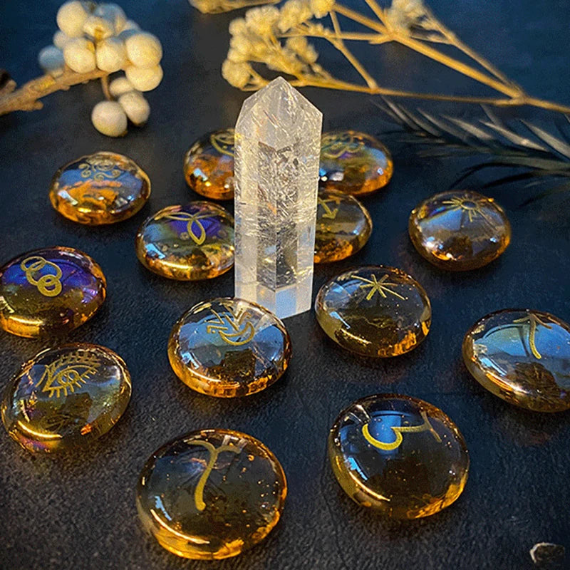 🔮 Witch’s Rune Kit  – 13 Glass Stones for Daily Divination & Ritual Work