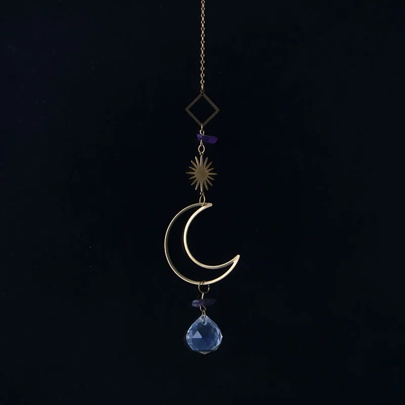 Crystal Moon Sun Catcher 🌙 – Rainbow Prism Hanging for Window, Garden & Ritual Light