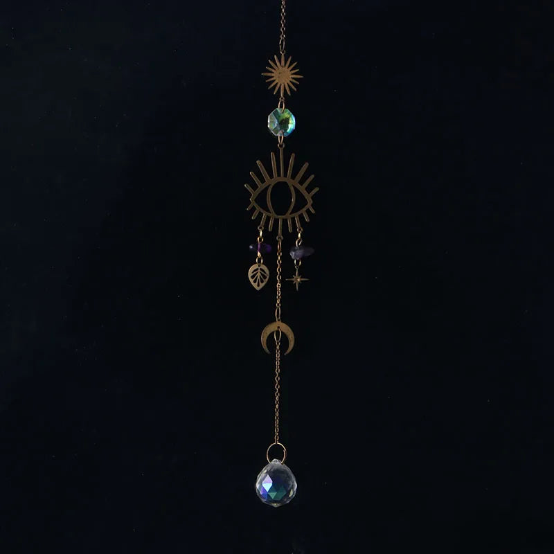 Crystal Moon Sun Catcher 🌙 – Rainbow Prism Hanging for Window, Garden & Ritual Light
